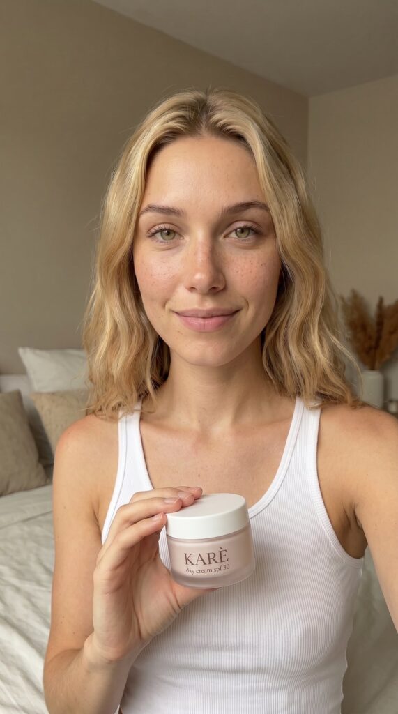 Contenuto social per una crema viso, la creator mostra il prodotto